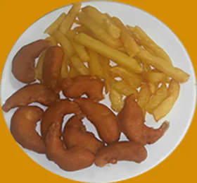 Gambas robozadas con guarnicion