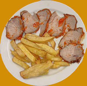 Lomo de cerdo con patatas.