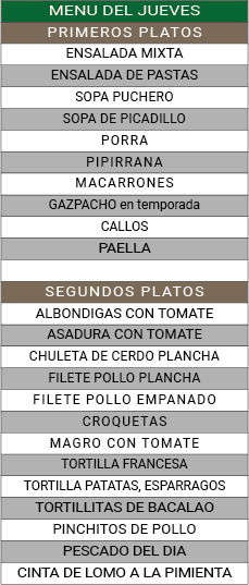 Menu de los jueves